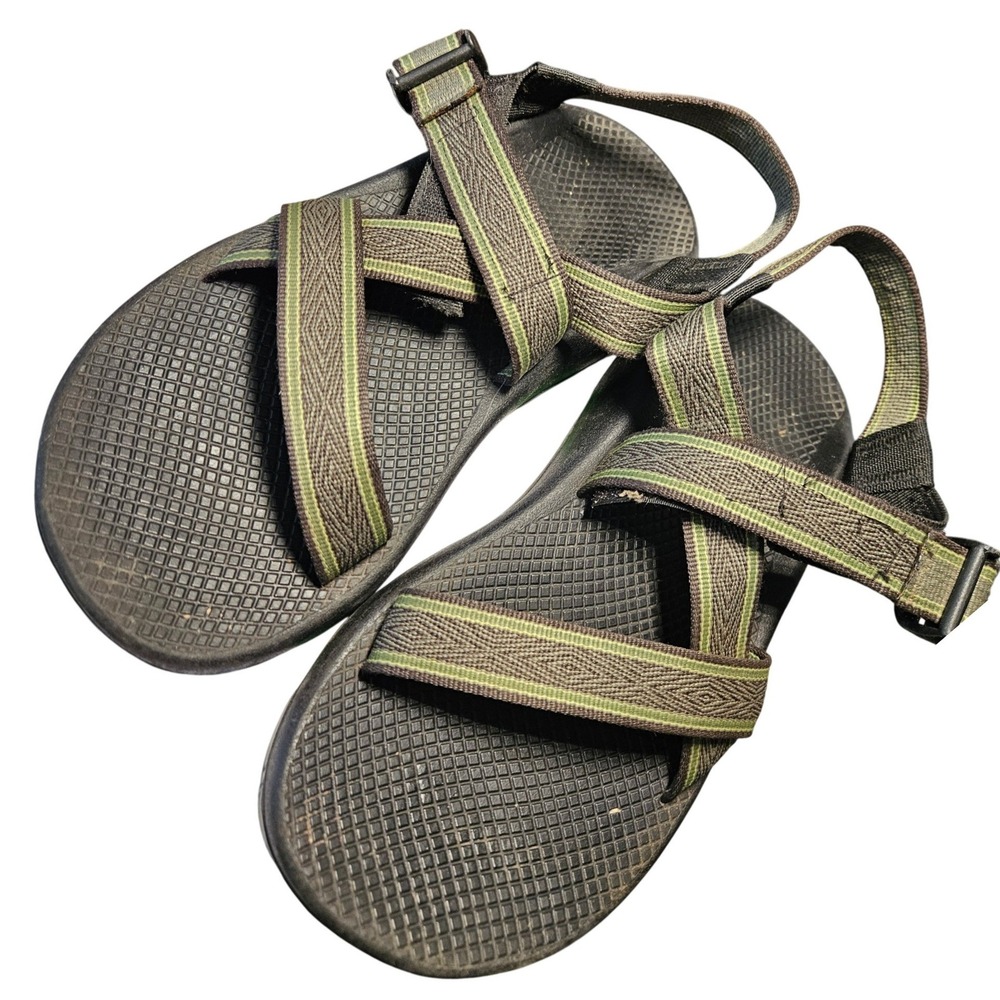 Chaco Z1 Classic Sport Sandals Mens 8 Black Olive Green Vibram Hiking Strappy